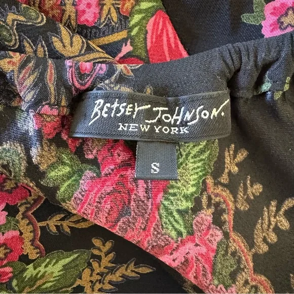 Vintage Rare Y2K Betsey Johnson Black Label Milkmaid Black Floral Roses Dress S
